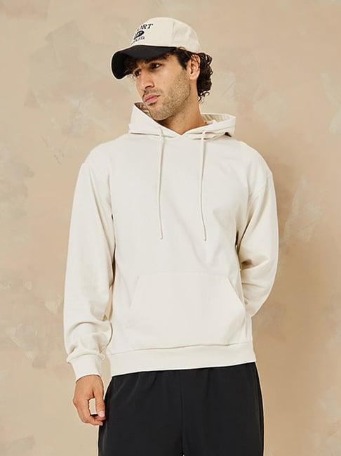 styli cream relaxed fit hooded sweatshirt