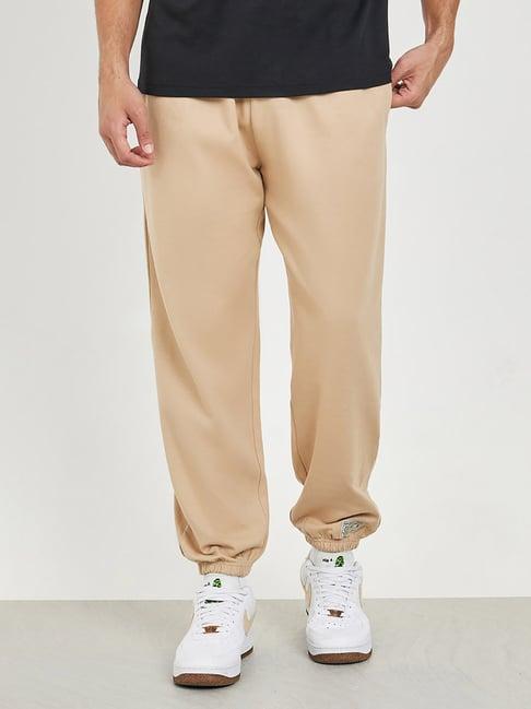 styli beige relaxed fit cotton joggers