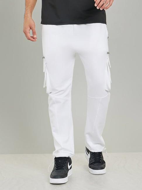 styli white relaxed fit cotton cargo trackpants