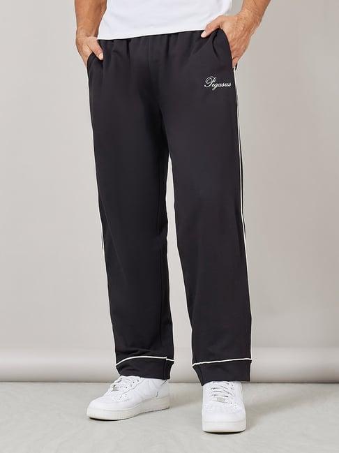 styli black relaxed fit cotton trackpants