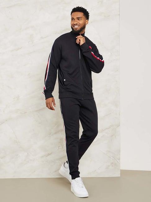 styli black regular fit striped cotton tracksuit