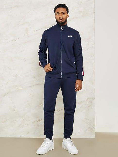 styli navy regular fit striped cotton tracksuit