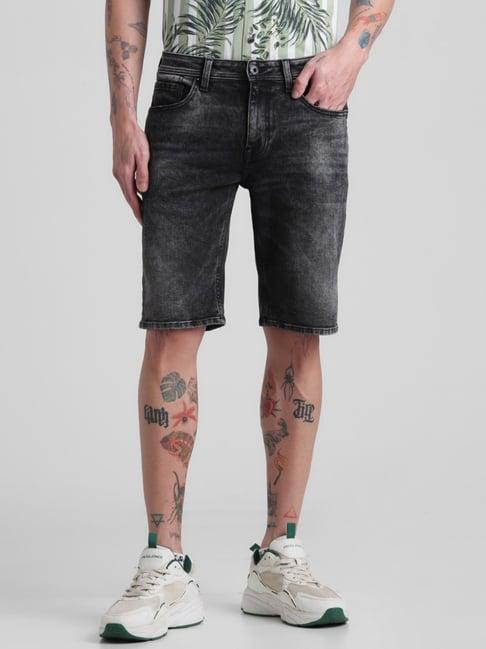 jack & jones black denim cotton regular fit denim shorts