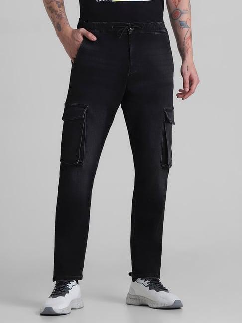 jack & jones black denim cotton anti fit cargo jeans