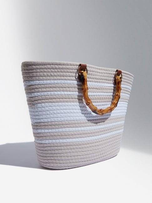 lov by westside white & beige woven textured hand bag