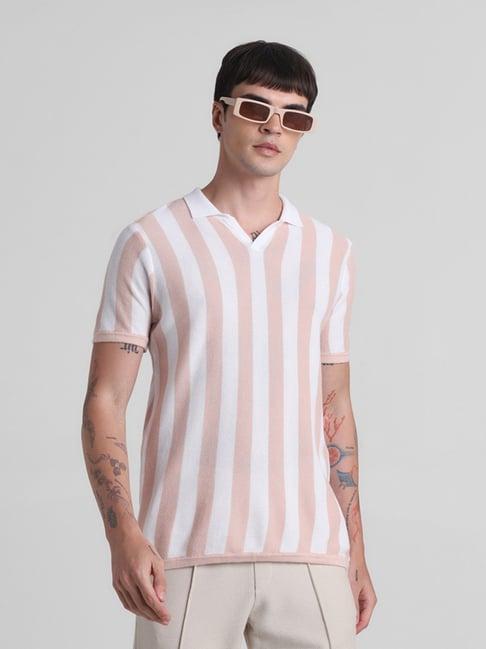 jack & jones peach parfait cotton regular fit striped sweater