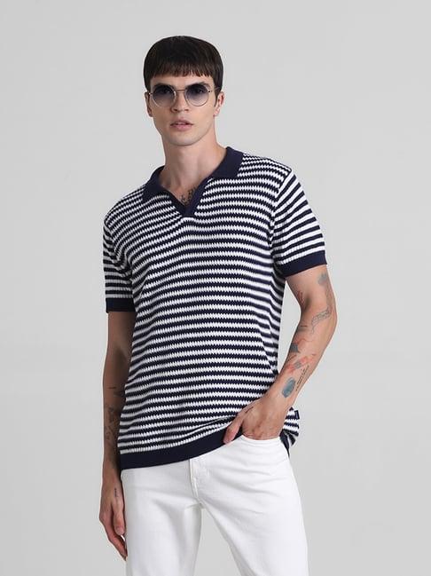 jack & jones mood indigo cotton regular fit striped sweater