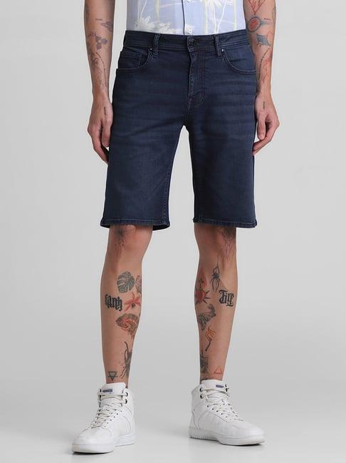 jack & jones dark blue denim cotton regular fit denim shorts