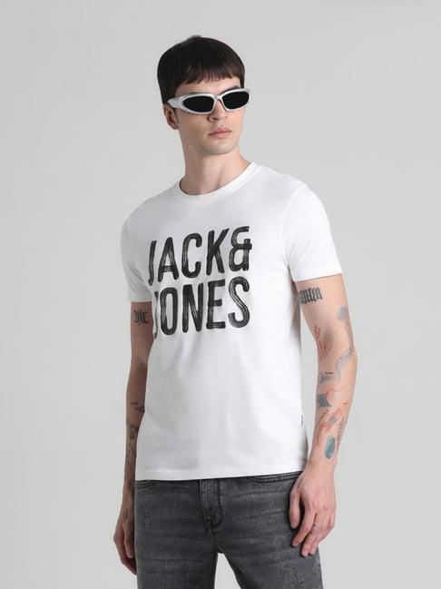 jack & jones cloud dancer cotton slim fit printed t-shirt