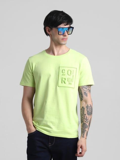 jack & jones sunny lime cotton regular fit self pattern t-shirt