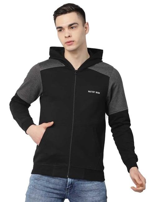 kalt black & dark grey regular fit hooded sweatshirt