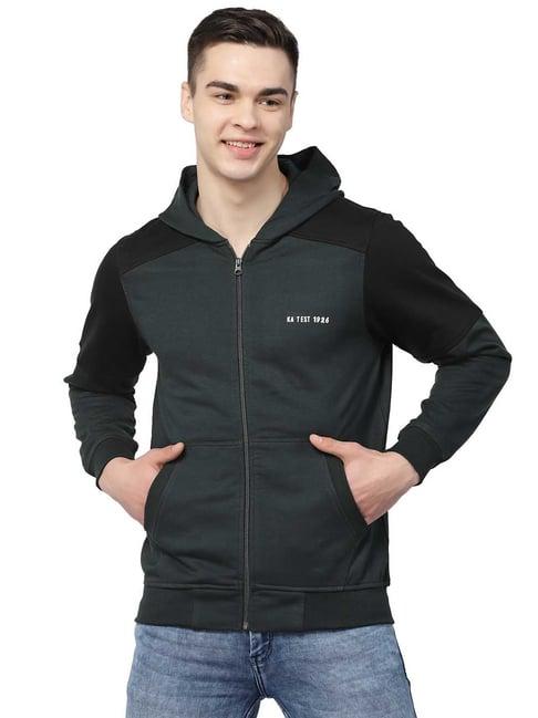 kalt dark green & black regular fit hooded sweatshirt