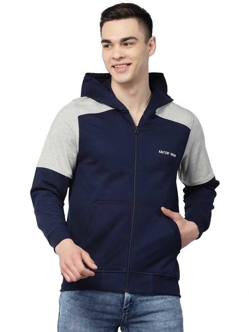 kalt navy & light grey regular fit hooded sweatshirt