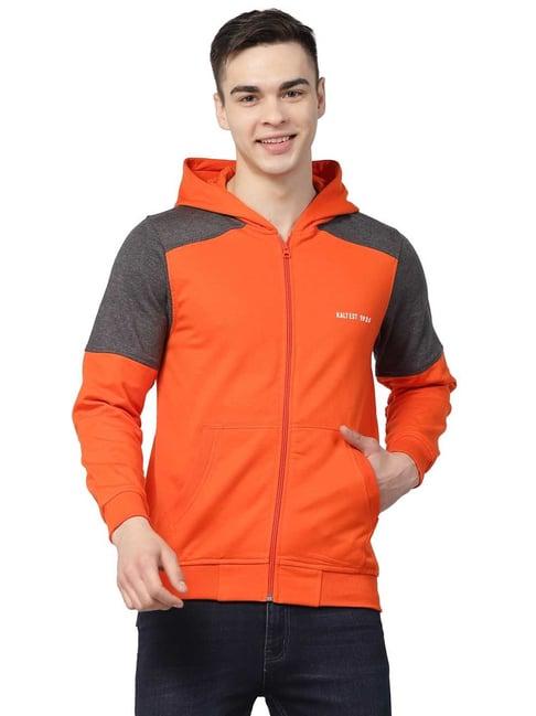 kalt orange & dark grey regular fit hooded sweatshirt