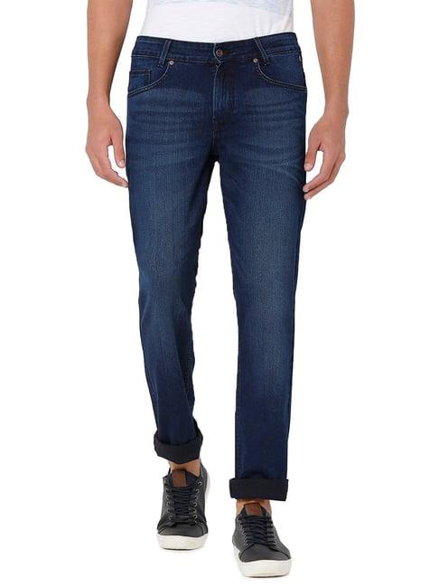 mufti dark blue super slim fit lightly washed jeans