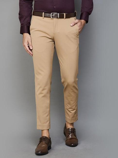 code by lifestyle tan regular fit trousers