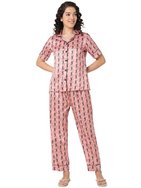 smarty pants peach satin printed shirt with pyjamas