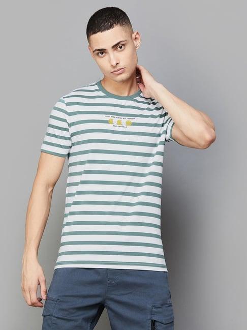 smileyworld olive cotton regular fit striped t-shirt