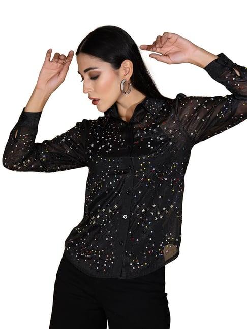 global republic black cotton embellished shirt