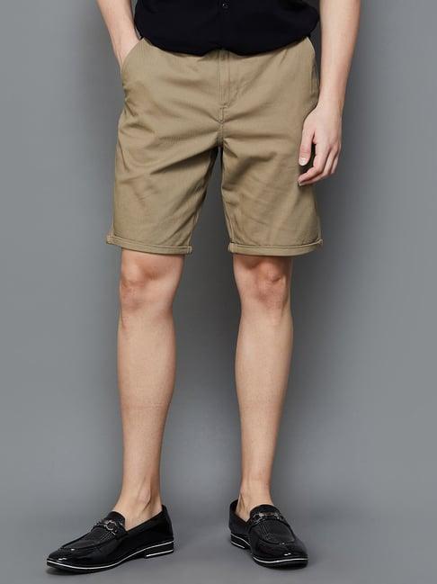 code by lifestyle khaki regular fit shorts