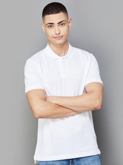 fame forever by lifestyle white regular fit textured polo t-shirt