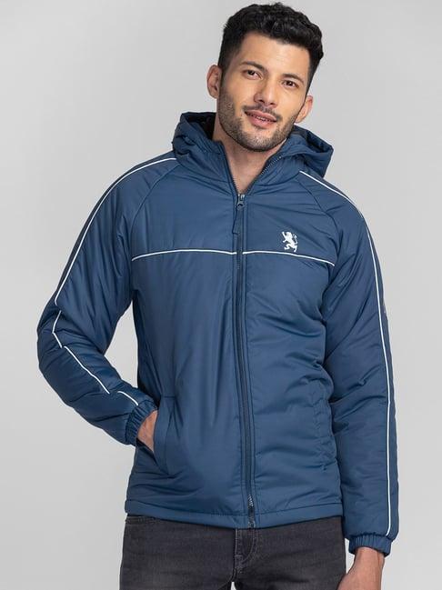 giordano dark sky blue regular fit hooded jacket