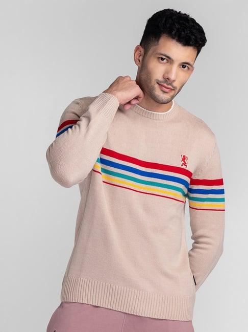 giordano cream regular fit striped sweater