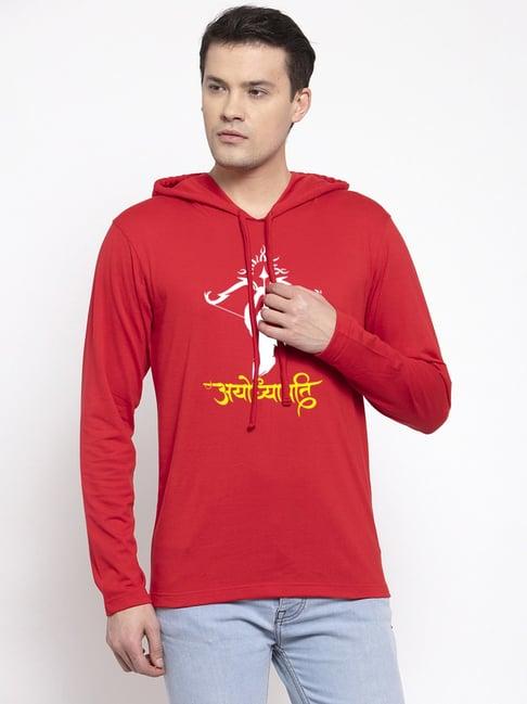 friskers red slim fit graphic print hooded t-shirt