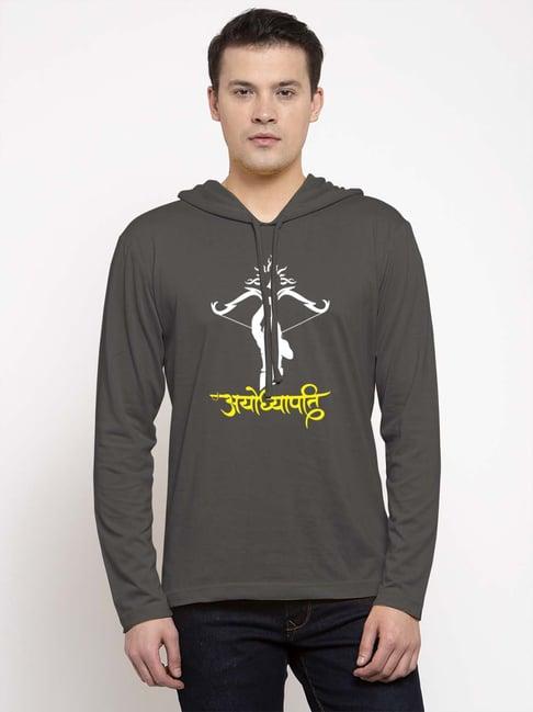 friskers grey slim fit graphic print hooded t-shirt