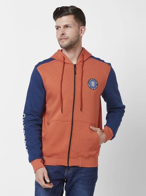 giordano orange regular fit colour block hooded sweatshirt