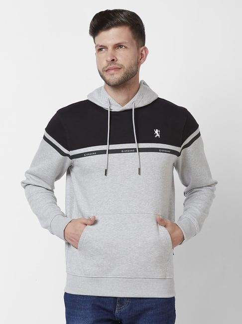 giordano light grey melange regular fit colour block hooded sweatshirt