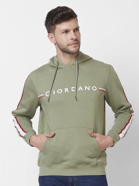 giordano oil green regular fit hooded sweatshirt