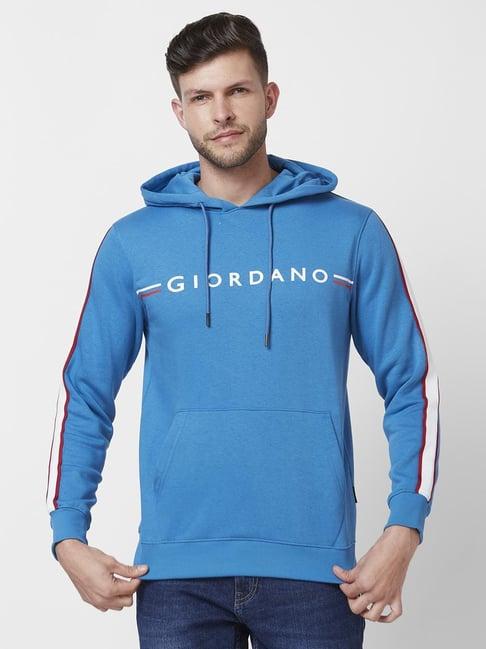 giordano mediterranean blue regular fit hooded sweatshirt