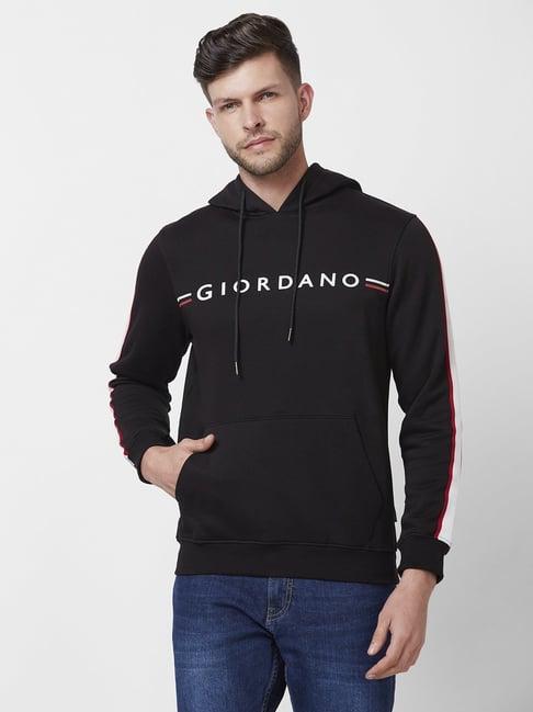 giordano signature black regular fit hooded sweatshirt