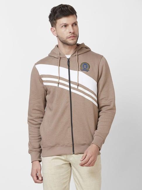 giordano light bronze regular fit striped hooded sweatshirt