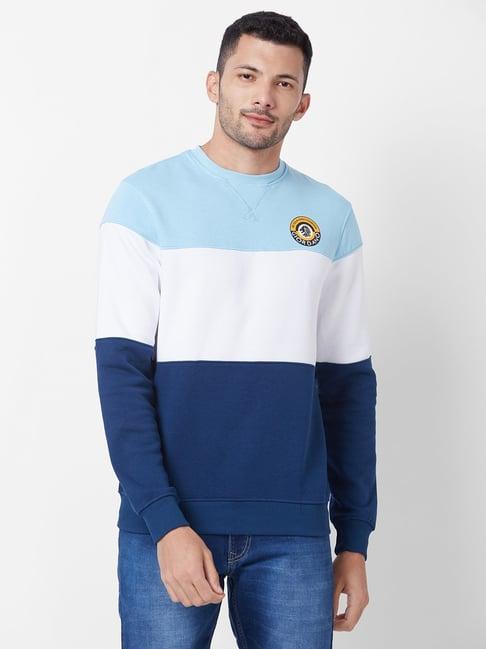 giordano teal regular fit colour block sweatshirt