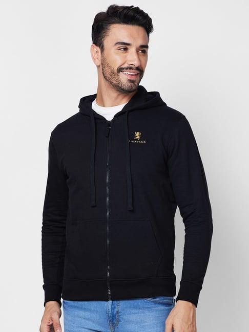 giordano signature black cotton regular fit hooded sweatshirt