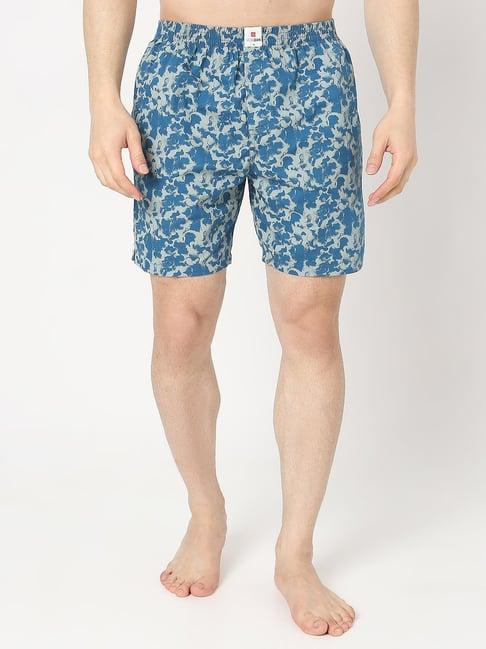 underjeans by spykar light blue regular fit printed boxer shorts