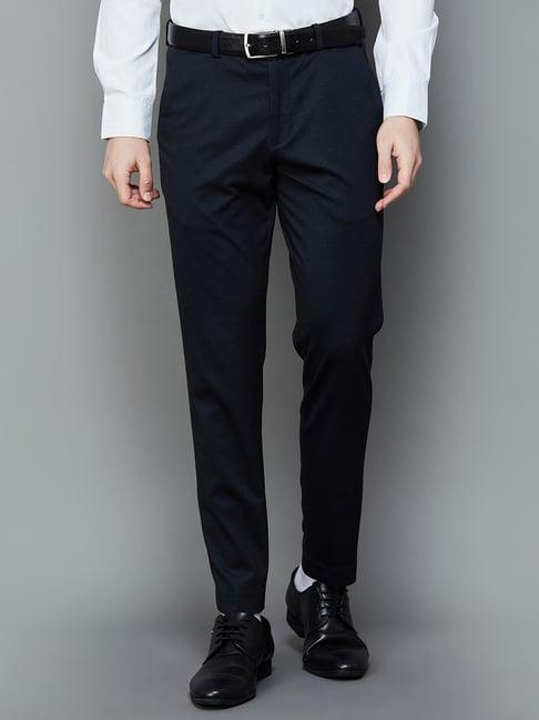 code by lifestyle navy slim fit flat front trousers