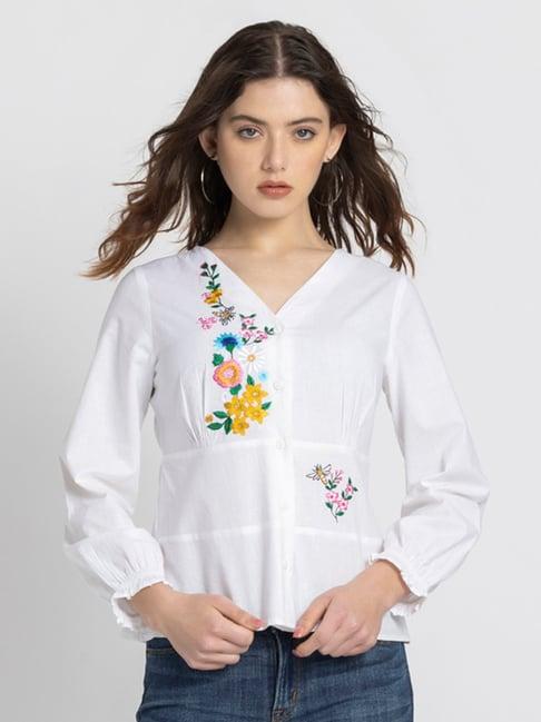 shaye white cotton embroidered top