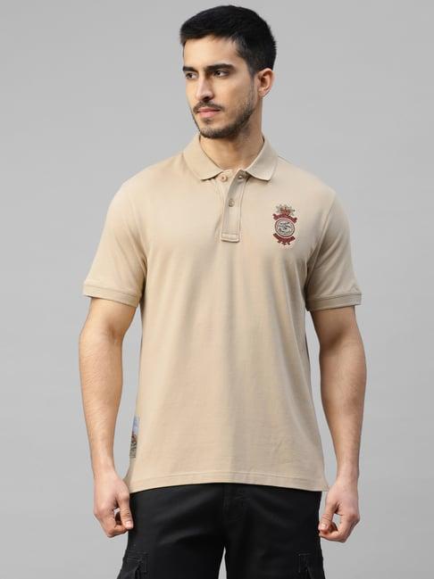 royal enfield mlg light khaki regular fit logo polo t-shirt