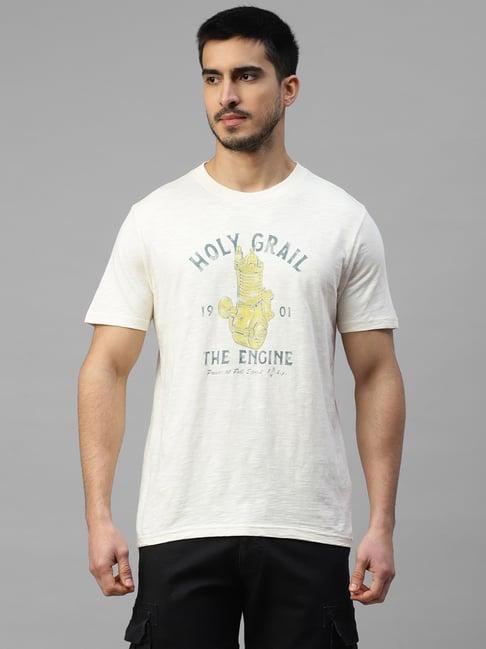 royal enfield holy grail vintage off white regular fit printed crew t-shirt