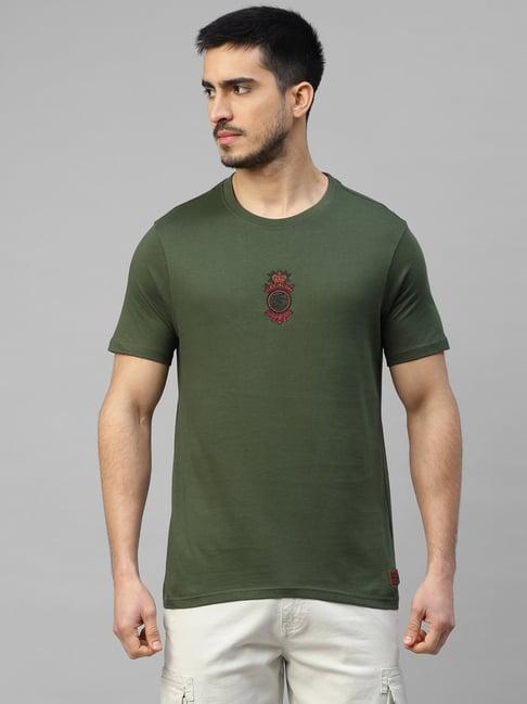 royal enfield mlg dark olive regular fit logo crew t-shirt