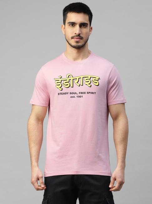 royal enfield steady soul free spirit pink regular fit printed crew t-shirt