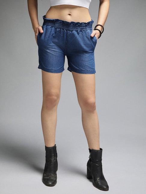 high star blue cotton slim fit shorts