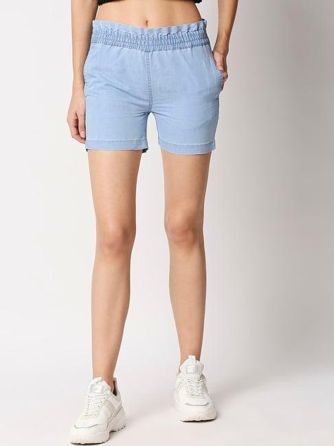 high star light blue cotton slim fit shorts