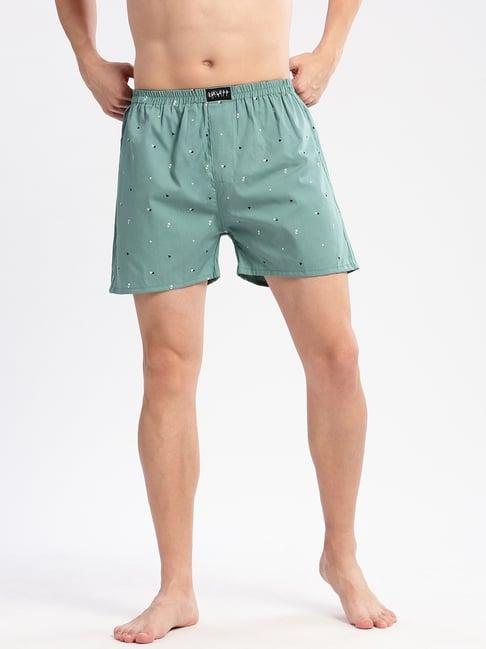 showoff sea green cotton slim fit printed boxers