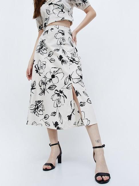 ginger by lifestyle white cotton floral print a-line skirt