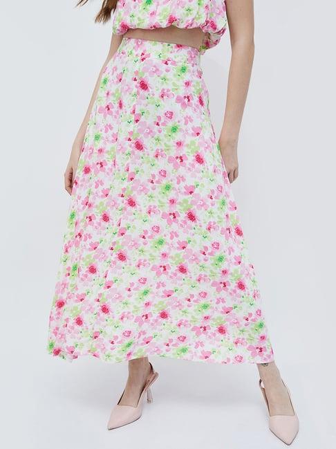 ginger by lifestyle pink floral print a-line skirt