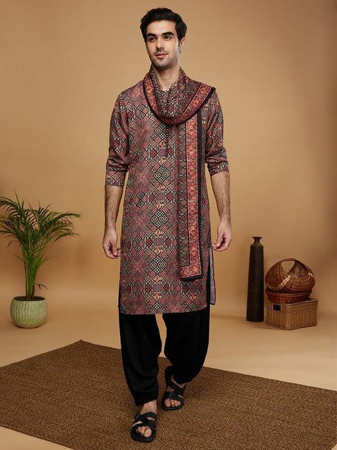 kisah multicolor regular fit printed kurta & patiyala set with duppatta